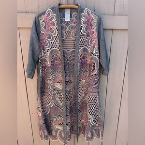 CHICOS Eyelet Kimono Linen Cotton